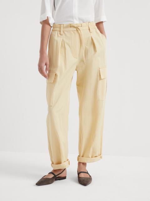 Brunello Cucinelli Wrinkled techno cotton gabardine baggy cargo trousers with monili