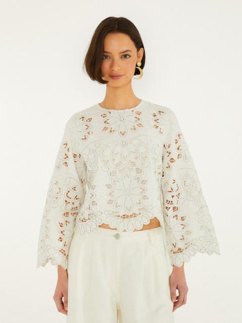 FARM RIO Off-White Flowers Richelieu Long Sleeve Blouse