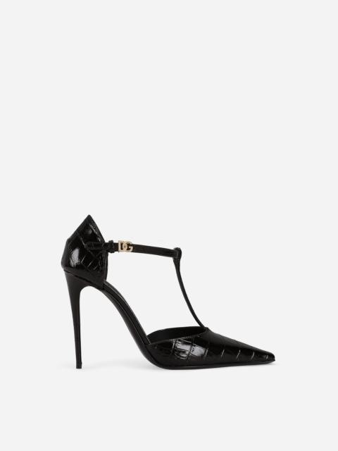 Dolce & Gabbana Crocodile-print calfskin T-bar pumps