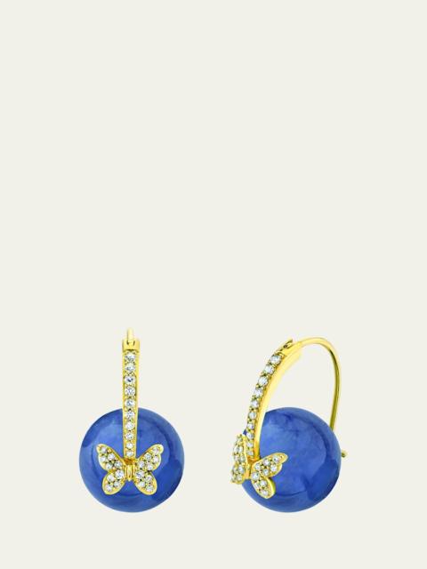 SYDNEY EVAN 14K Yellow Gold Pave Diamond Butterfly and Kyanite Luxuria Bead Earrings