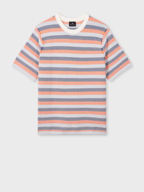 Paul Smith Blue And Orange Textured Stripe Knitted T-Shirt