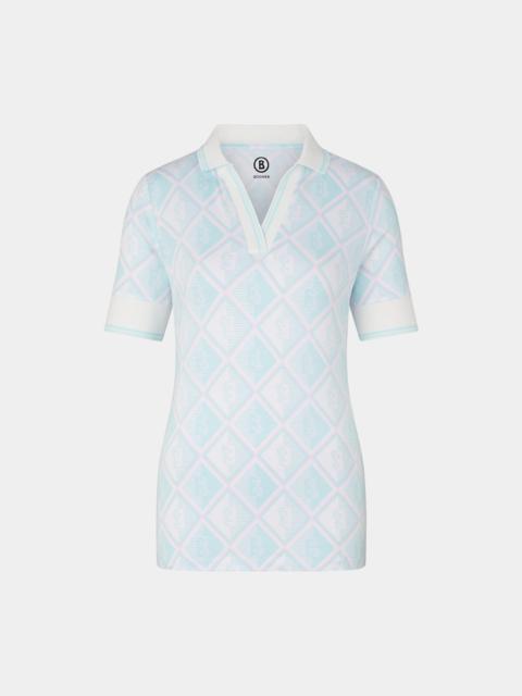 BOGNER Elonie Printed polo shirt in Light blue/Off-white/Rose