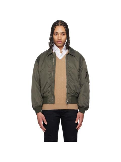 Green Satin Nylon Flight Bomber Jacket