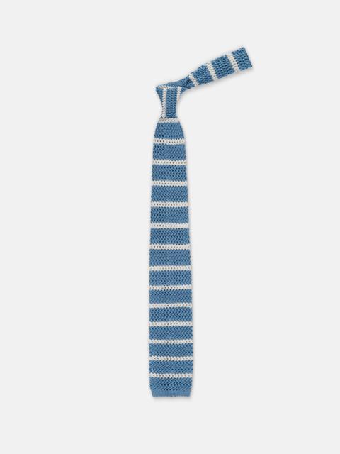 J. PRESS MADE-IN-ITALY LIGHT BLUE & WHITE BAR STRIPE SILK KNIT TIE