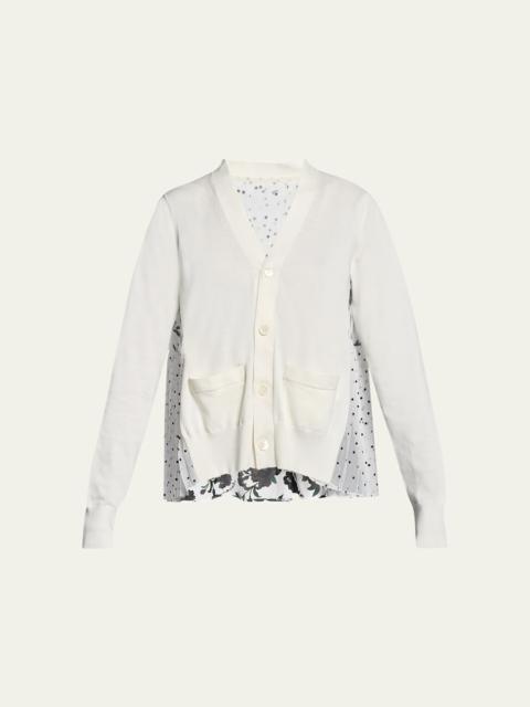 sacai Patchwork Chiffon Back V-Neck Cardigan