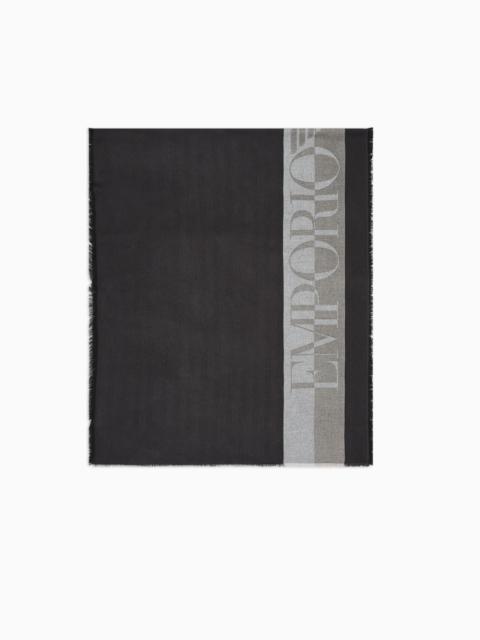 EMPORIO ARMANI STRIPED SCARF WITH OVERSIZED LOGO