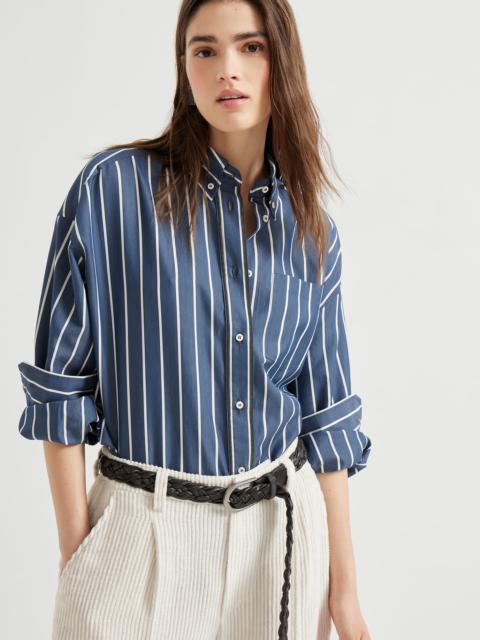 Striped cotton and silk poplin shirt with shiny trims