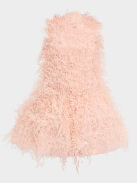 Oscar de la Renta Feather Sequined Sleeveless Bubble Mini Dress