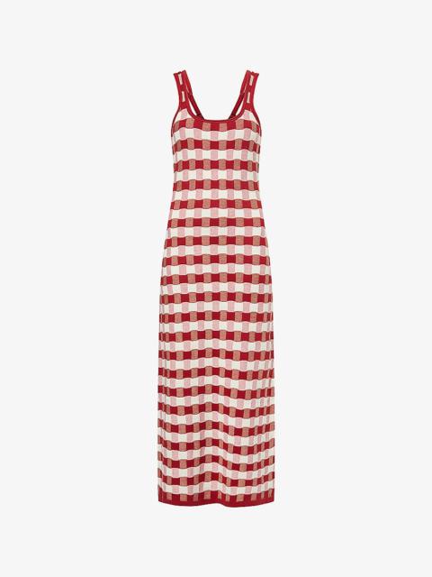 House of Sunny Picnic Hockney Shoulder-Straps Cotton-Knit Midi Dress