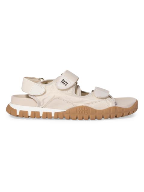 Miu Miu Women's Tyre Technical Fabric and Suede Sandals - Beige Khaki
