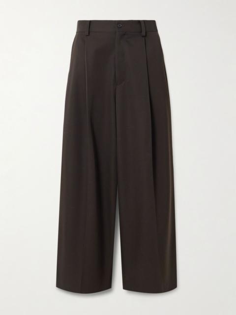 ssstein Pleated wool-twill wide-leg pants Dark brown