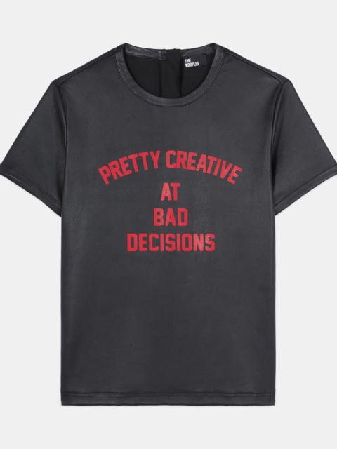 The Kooples BLACK LEATHER PRETTY CREATIVE SERIGRAPHY T-SHIRT