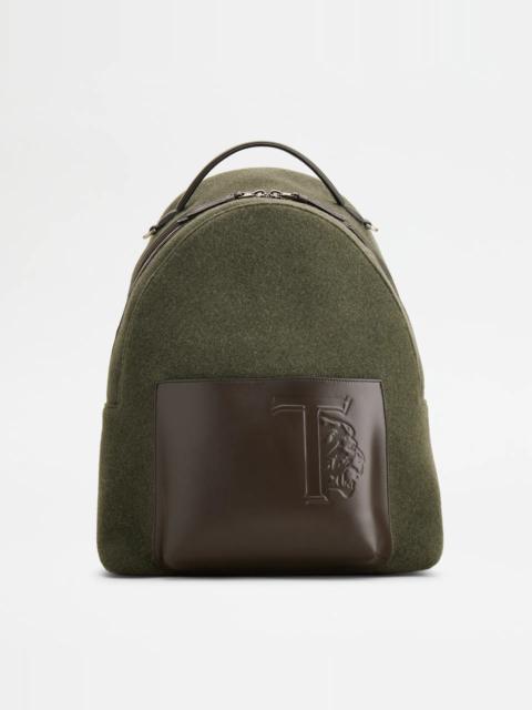 Tod's BACKPACK IN FELT AND LEATHER MEDIUM - GREEN, BROWN