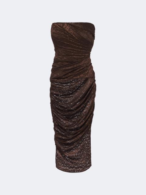 ALEX PERRY Leopard-print ruched lace midi dress