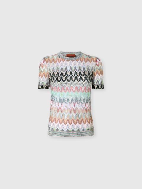 Missoni Cotton and Viscose Lamé Crewneck T-Shirt with Lace Motif