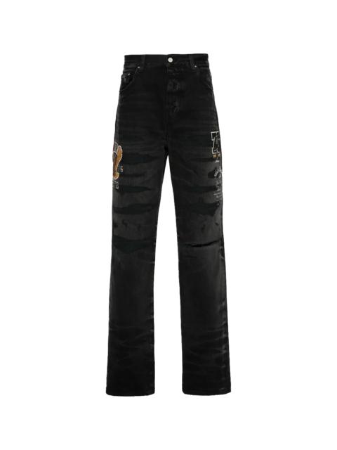 AMIRI Varsity Eagle Logo Straight Jeans "Faded Black" PS24MDF006 051