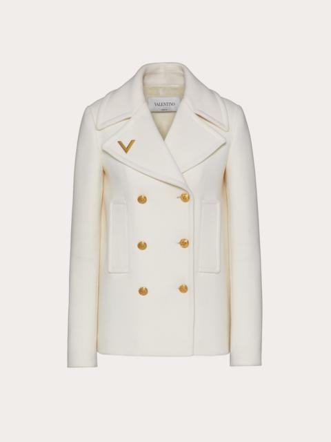 Valentino Drill Drap Peacoat with Gold V Detail
