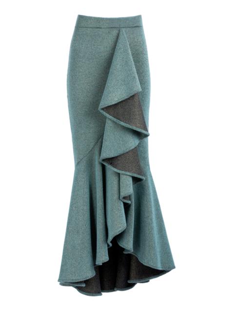 SILVIA TCHERASSI Bambolera Metallic Ruffled Maxi Skirt blue