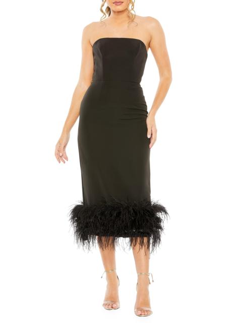 MAC DUGGAL Women's Feather-Trim Strapless Midi-Dress - Black