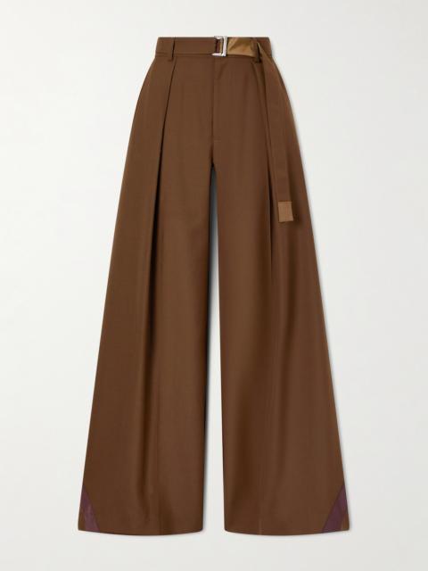sacai Belted Pleated Crepe Wide-leg Pants