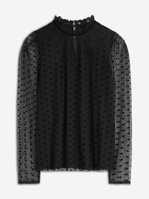 BODEN Tulle Yoke Embroidered Top-Black Spot