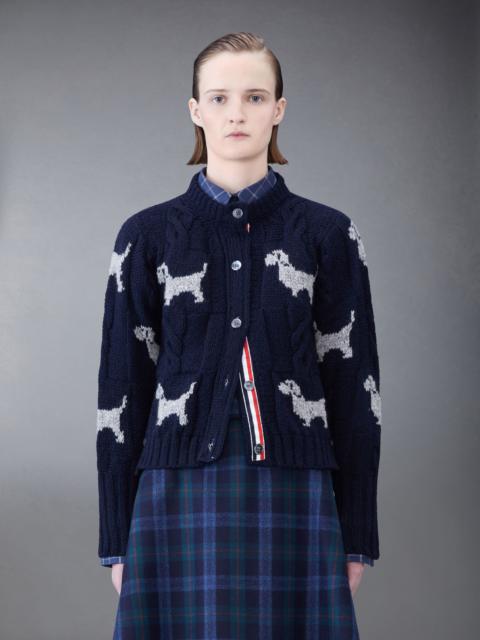 Thom Browne Check Donegal Hector Crew Neck Cardigan
