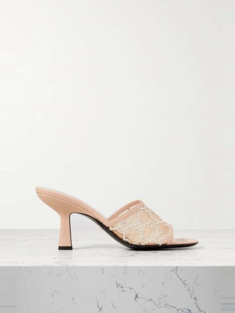 GUCCI Demi leather-trimmed crystal-embellished mesh mules