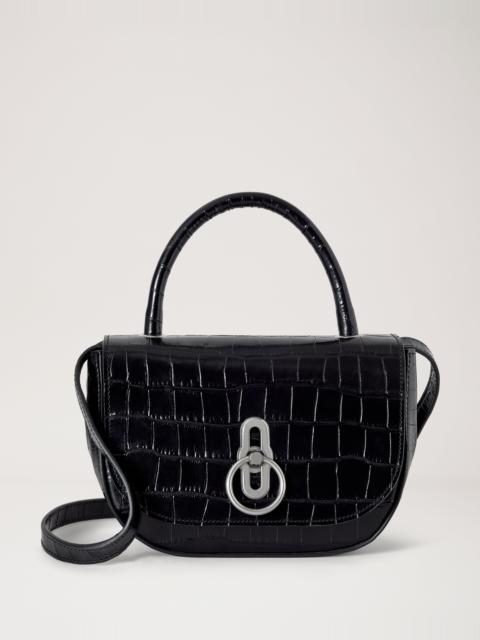 Mulberry Small Amberley Top Handle Black Shiny Small Croc