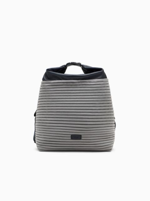 GIORGIO ARMANI PLEATED CANVAS BACKPACK WITH SMOOTH LEATHER DETAILS