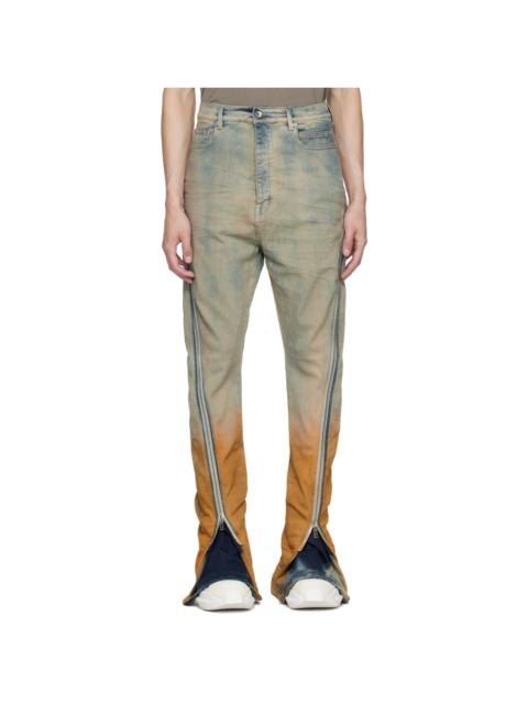 Rick Owens DRKSHDW Blue & Orange Bolan Banana Jeans