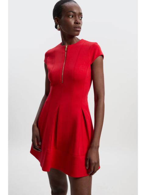 KAREN MILLEN Scuba Zip Detail Pleated Short Sleeve Mini Dress
