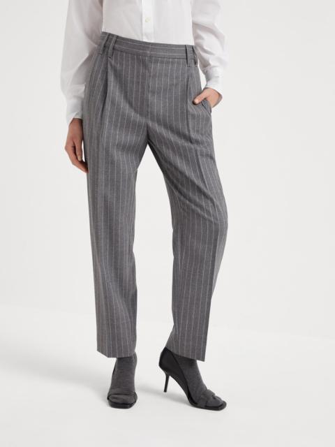 Virgin wool mouliné chalk stripe slouchy trousers with monili