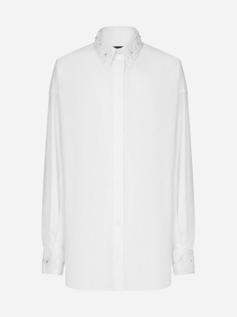 Dolce & Gabbana Long-sleeved cotton shirt with embroidered collar