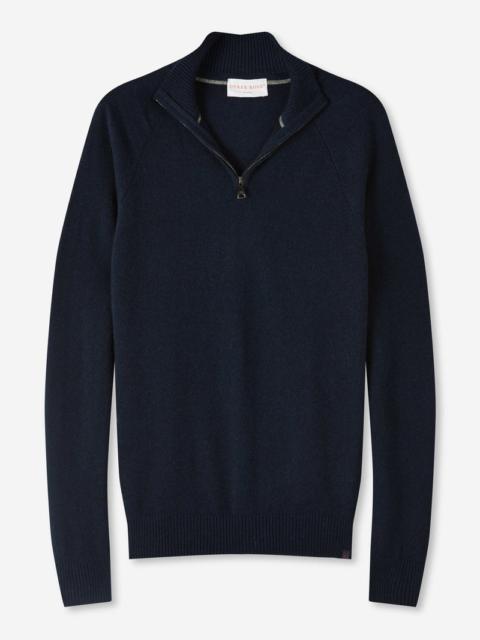 Derek Rose Men's Half-Zip Sweater Finley Cashmere Navy