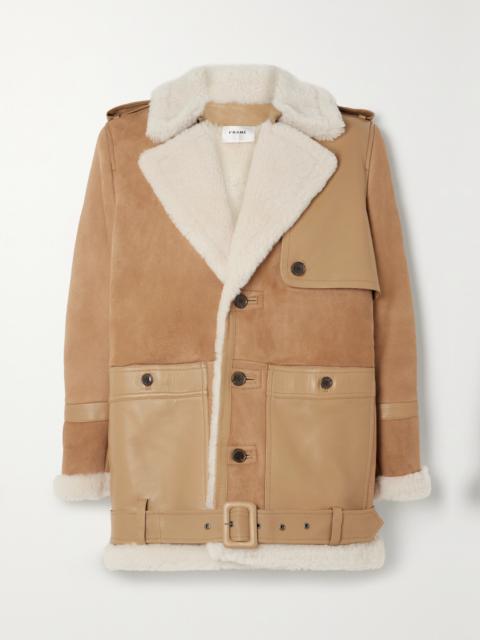 FRAME Belted Leather-trimmed Shearling Jacket