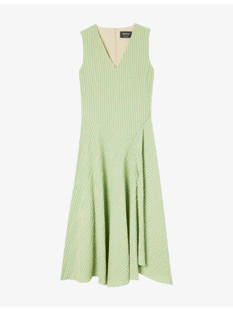 WHISTLES Checked Asymmetric Cotton Midi Dress