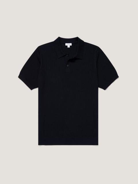 Sunspel Linear Mesh Knit Polo Shirt