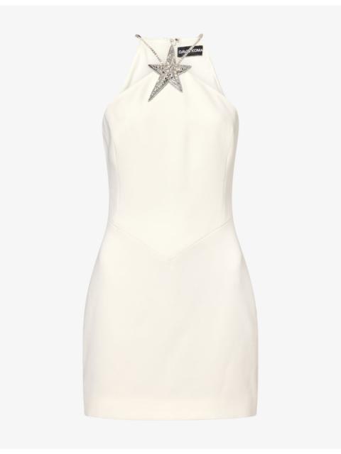 David Koma Crystal-Embellished Star Crepe Mini Dress
