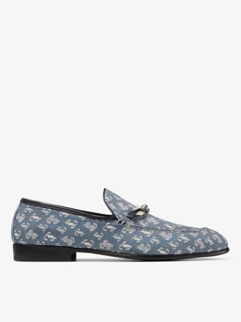 JIMMY CHOO Marti Reverse
Denim JC Monogram Loafers with Chain Embellishment