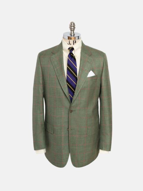 J. PRESS MADE-IN-CANADA GREEN WINDOWPANE WOOL-SILK SPORT COAT