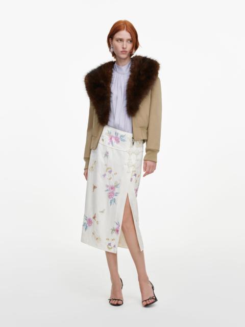 self-portrait Cream Jacquard Floral Midi Skirt