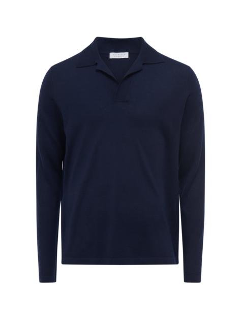 GABRIELA HEARST Frome Knit Long Sleeve Polo in Dark Navy Cashmere
