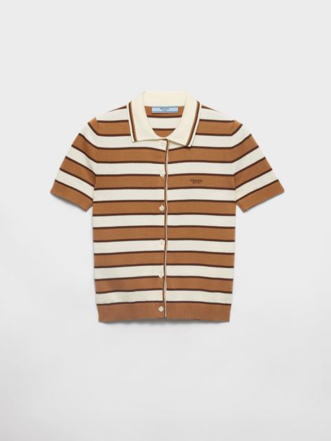 Prada Short-sleeved striped cotton cardigan