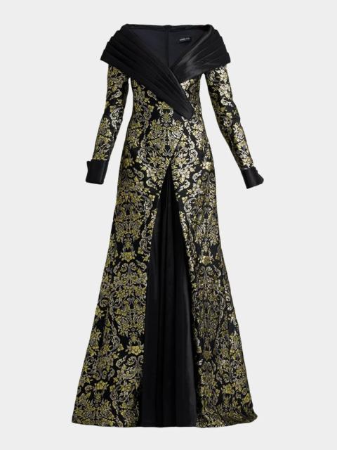 TADASHI SHOJI Sorella Jacquard & Taffeta Portrait Gown