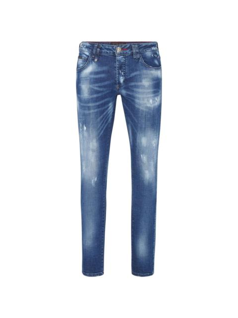 distressed straight-leg jeans