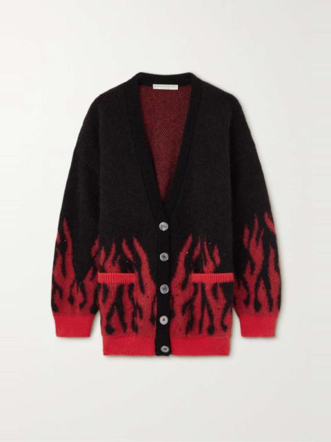 Alessandra Rich Flame embellished mohair-blend jacquard cardigan