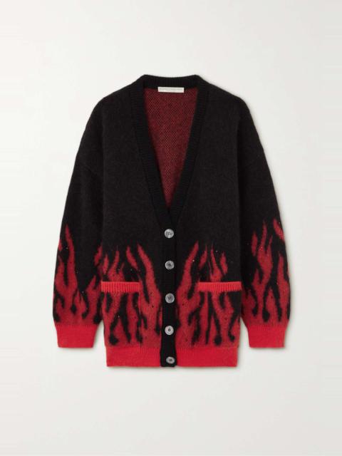 Flame embellished mohair-blend jacquard cardigan