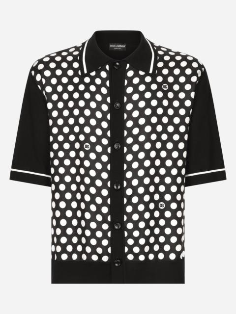 Oversize silk and yarn shirt with polka-dot print