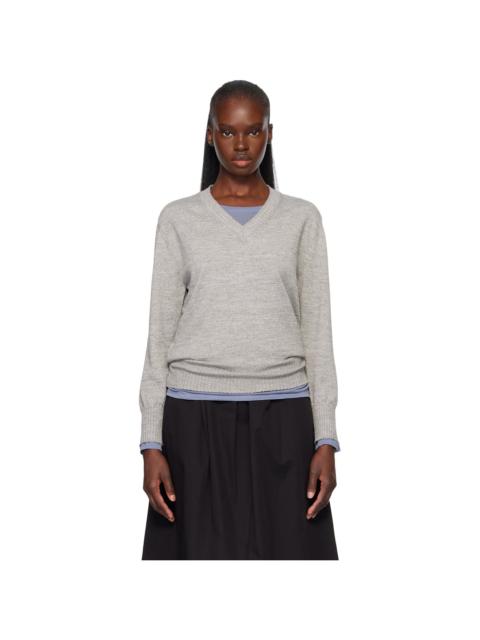 NOTHING WRITTEN Gray Marine V-Neck Pullover Sweater