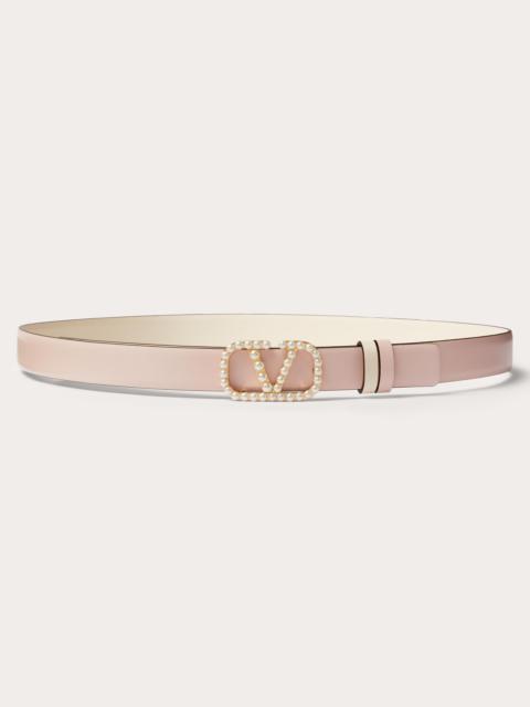 Valentino VLOGO SIGNATURE REVERSIBLE BELT IN SHINY CALFSKIN WITH PEARLS 20 MM